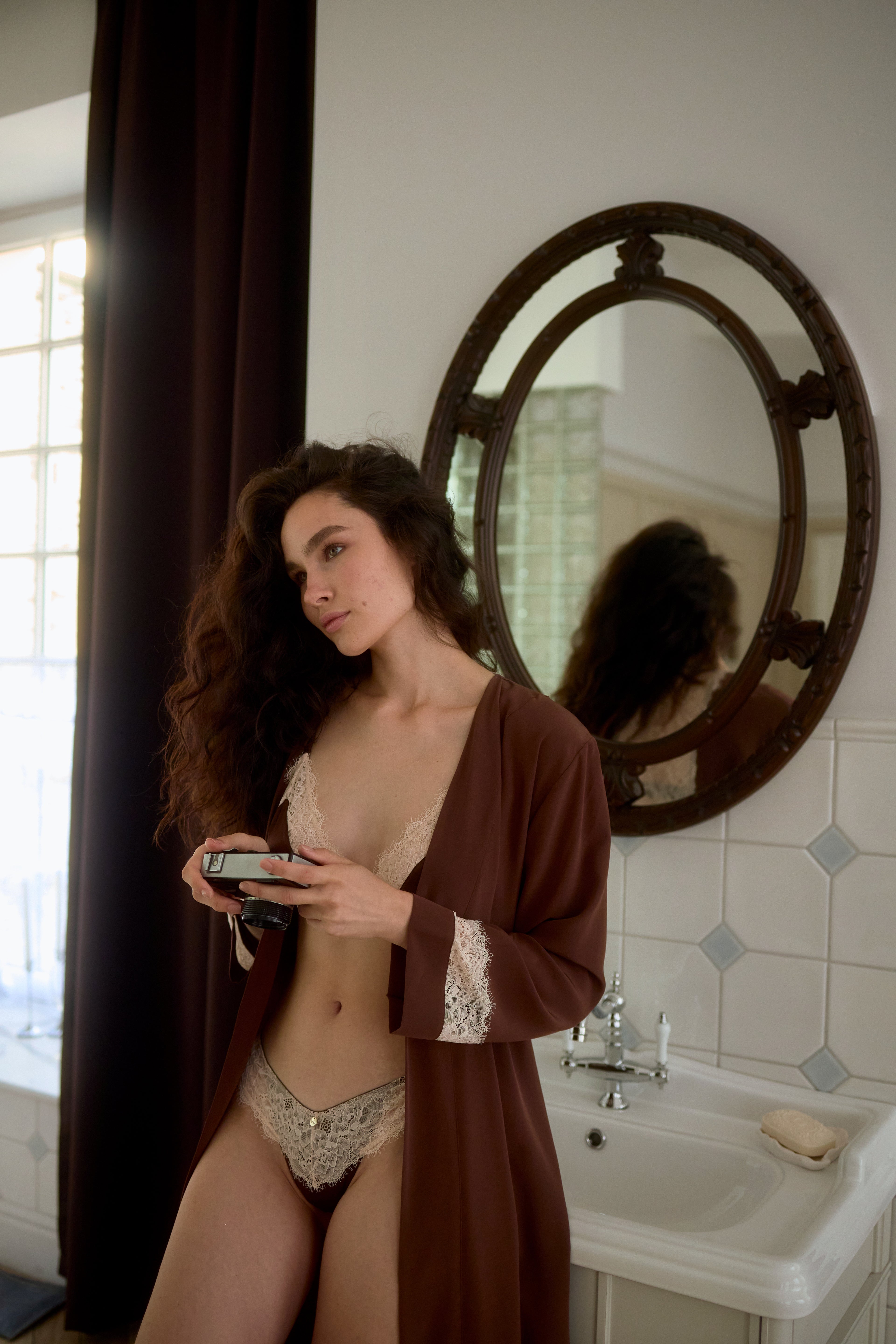 Monsella - Brown Silk & Lace Thong