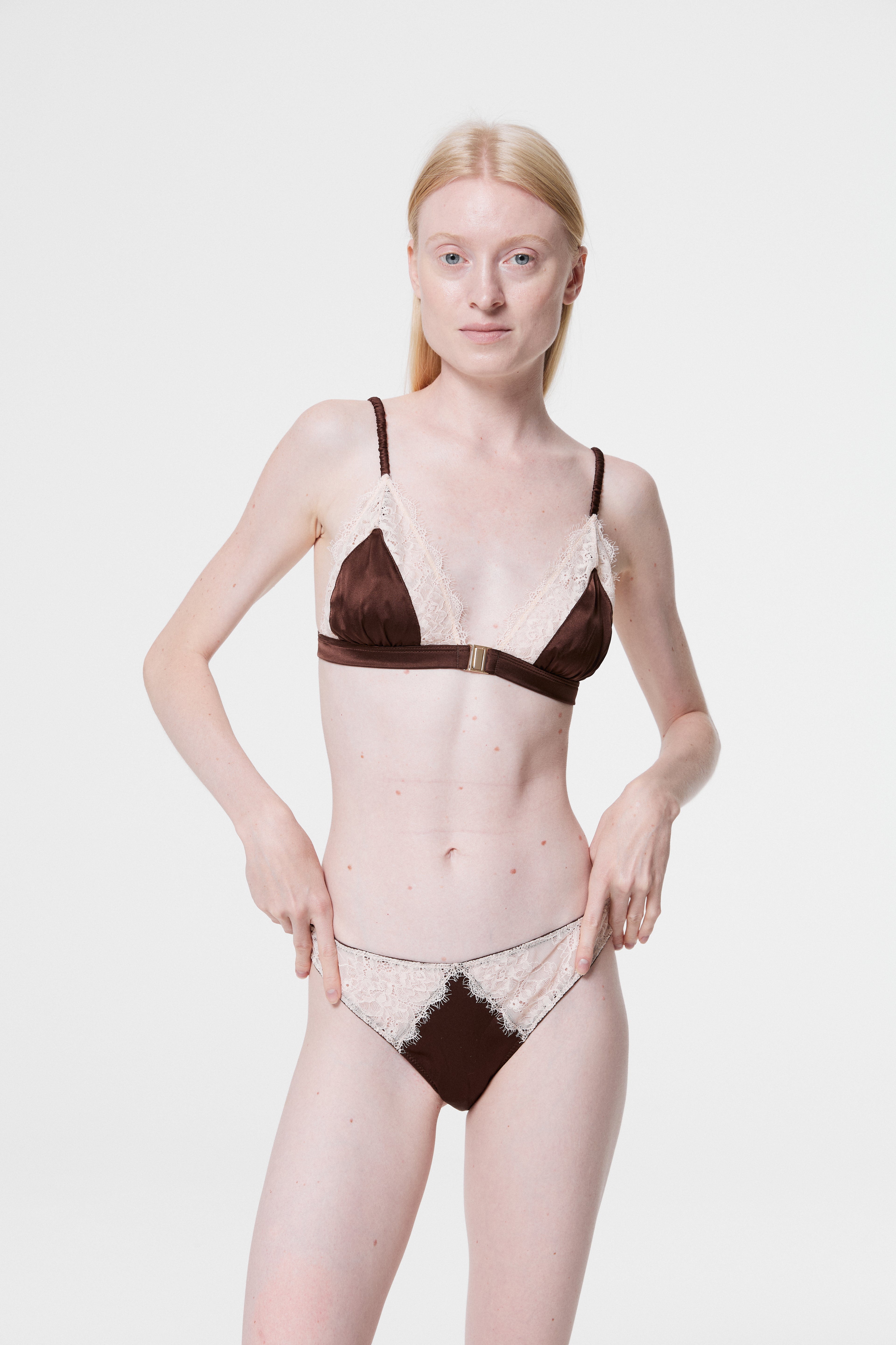Monsella - Brown Silk & Lace Slip
