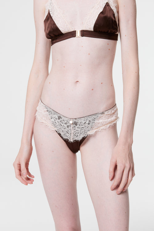 Monsella - Brown Silk & Lace Thong
