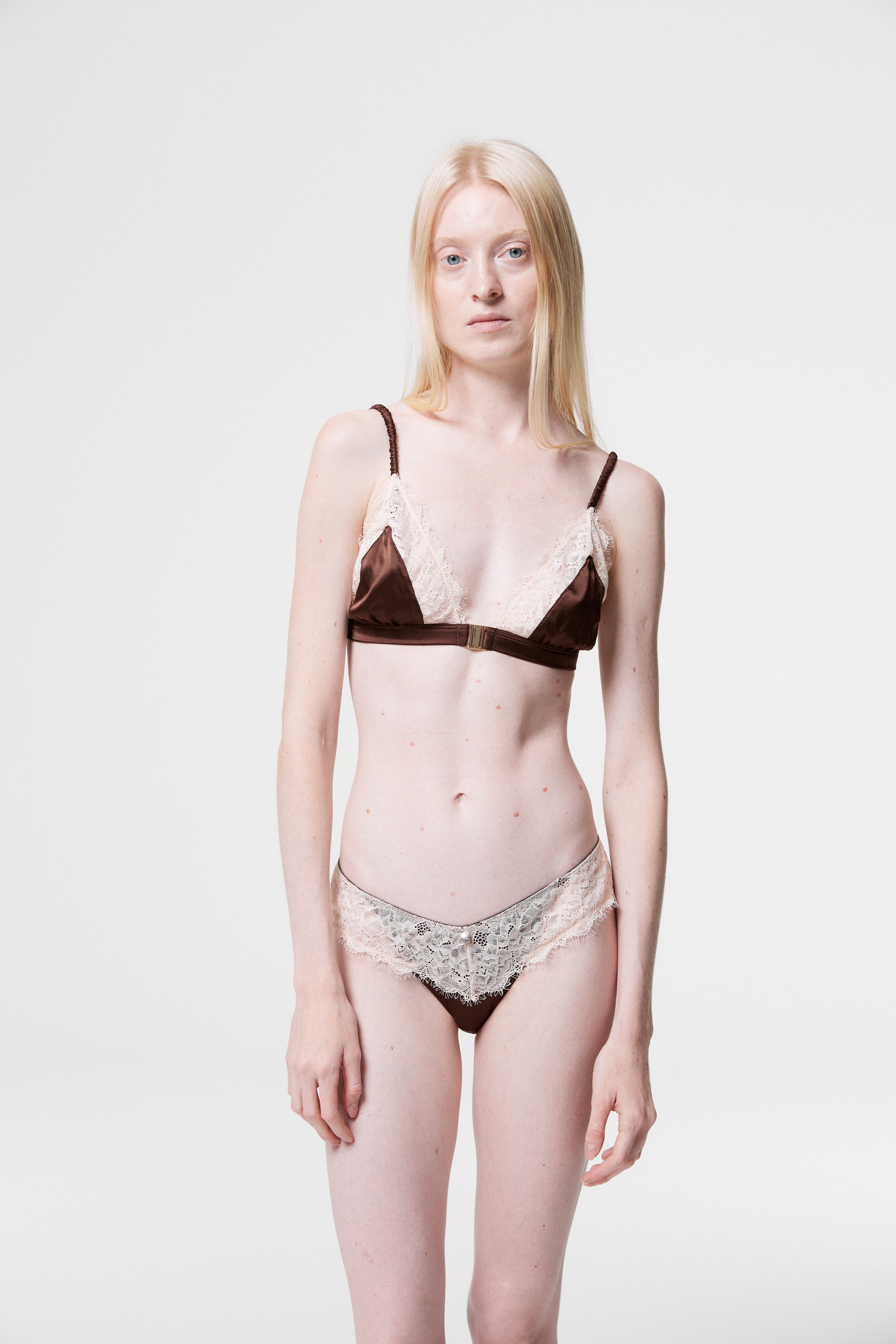 Monsella - Brown Silk & Lace Triangle Bra