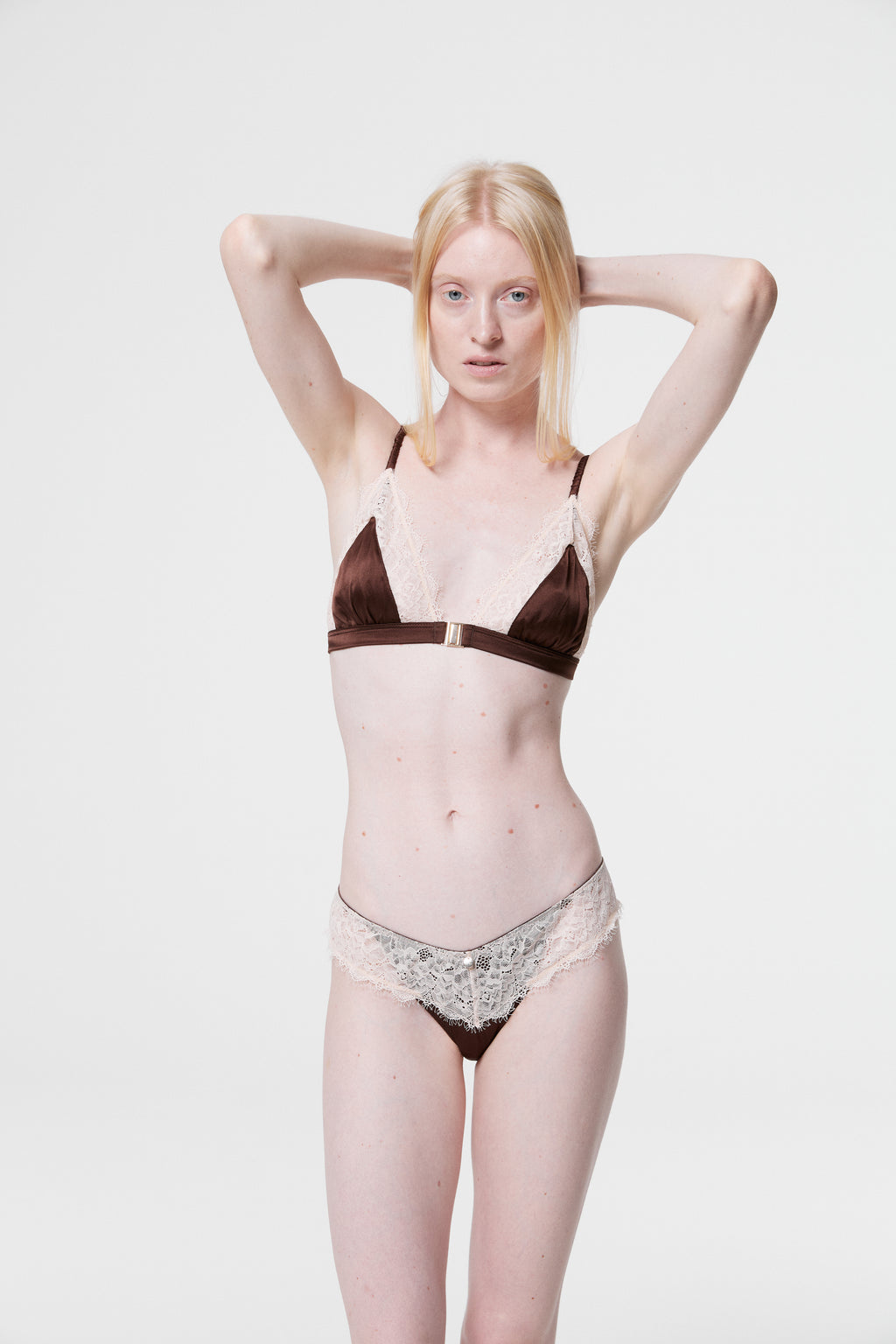 Monsella - Brown Silk & Lace Triangle Bra