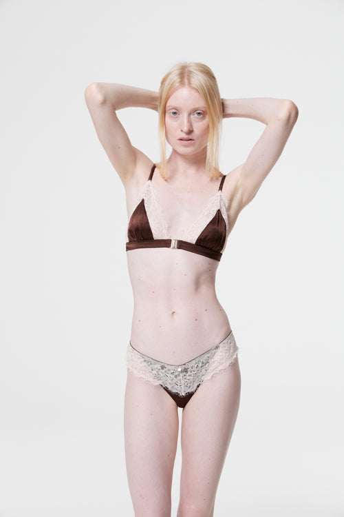 Monsella - Brown Silk & Lace Triangle Bra