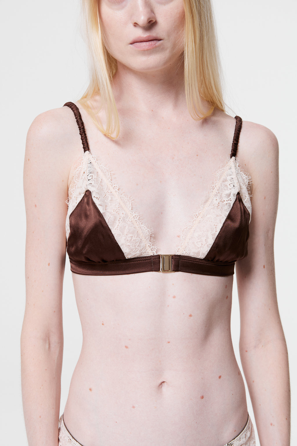 Monsella - Brown Silk & Lace Triangle Bra
